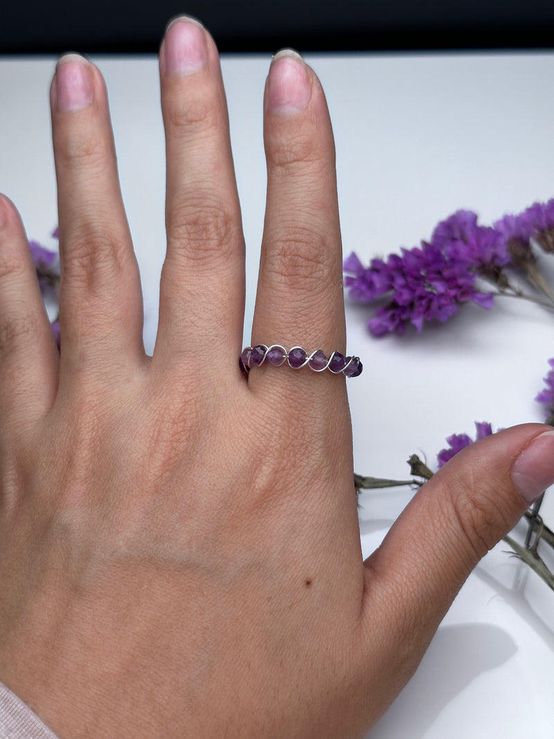 Purple Amethyst Sterling Silver Wire Ring
