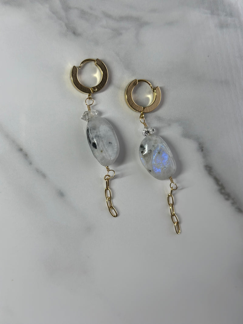 “Simplicity” Moonstone & Herkimer Diamond Huggies
