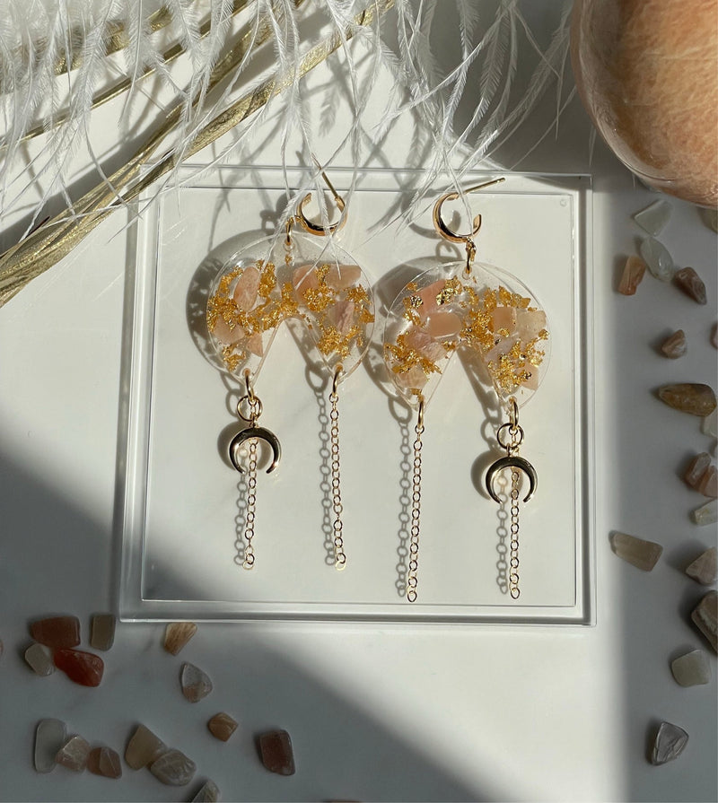 “Mystic Goddess" Peach Moonstone Earrings