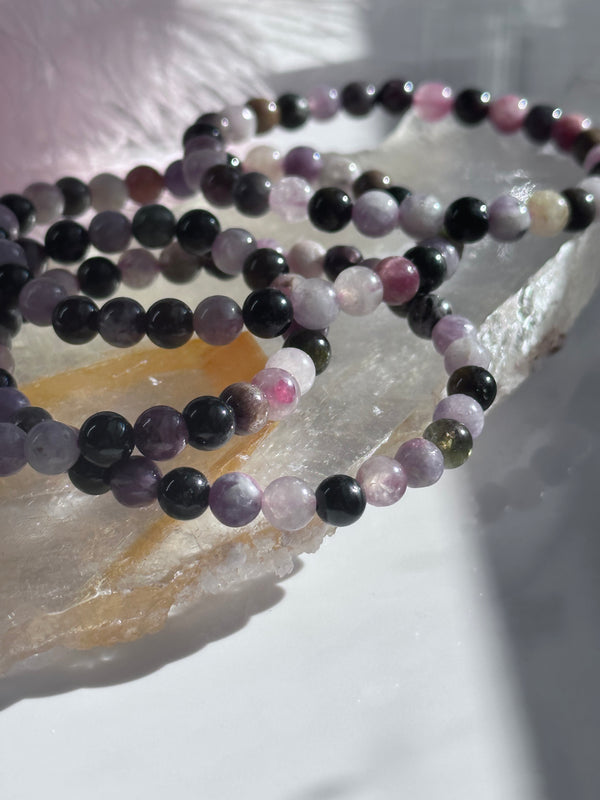 Watermelon Tourmaline 6mm- Adjustable Elastic Bracelet