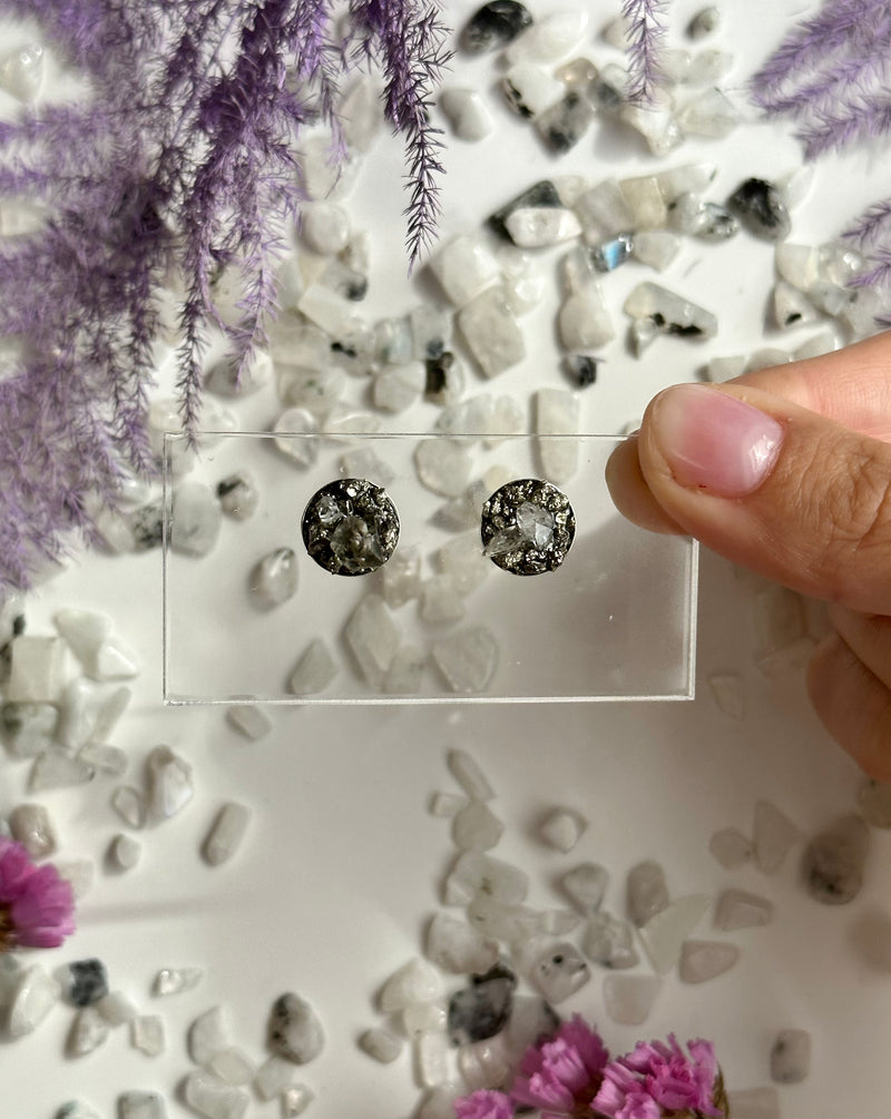 “Rawness” Herkimer Diamond & Pyrite Sterling Silver Studs