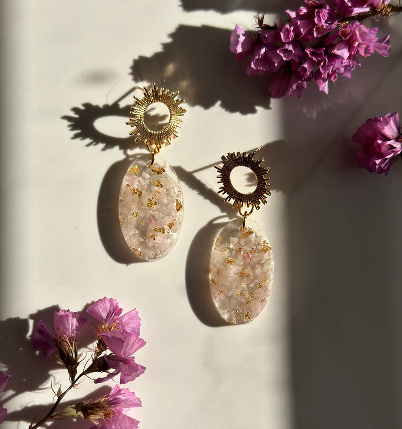"Lovey" -Sun Charm- Pink Crystals Earrings
