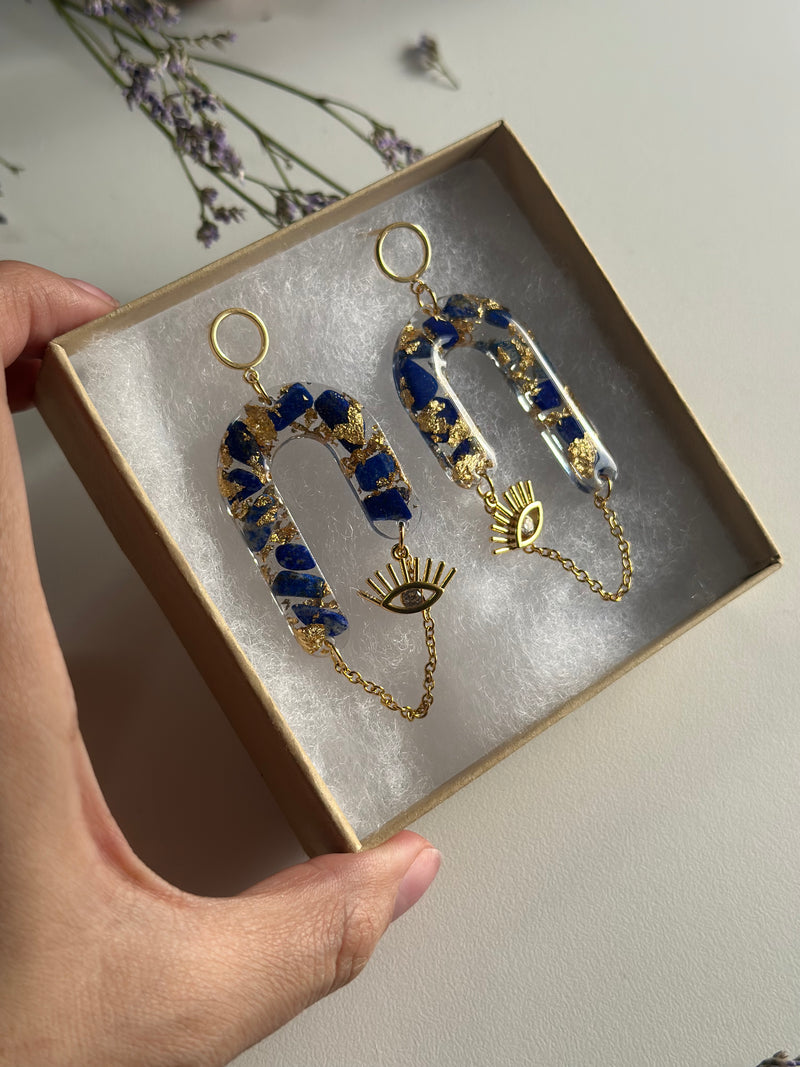 “Goddess of Abundance II” Lapis Lazuli Evil Eye Earrings
