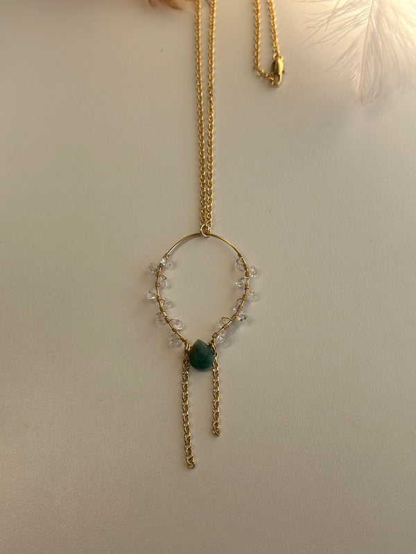 “The Intention Goddess” Amazonite & Herkimer Diamond Water Resistant Necklace