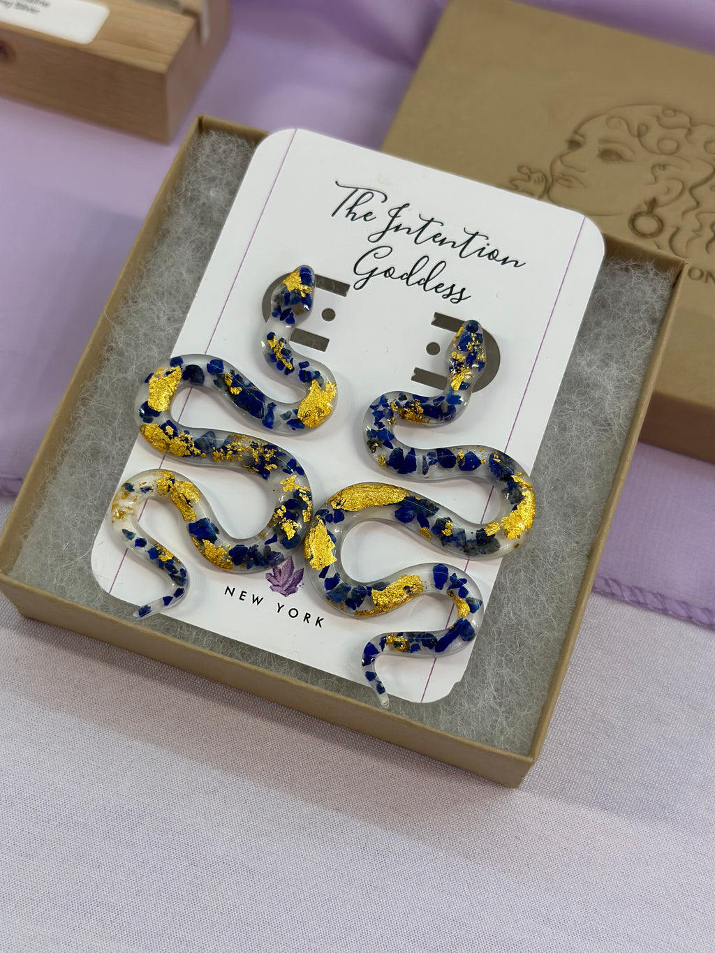 24k Gold Flakes Lapis Lazuli Snake Studs