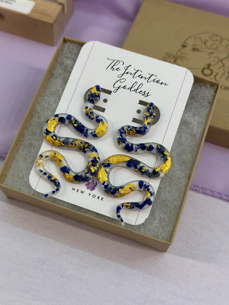 24k Gold Flakes Lapis Lazuli Snake Studs