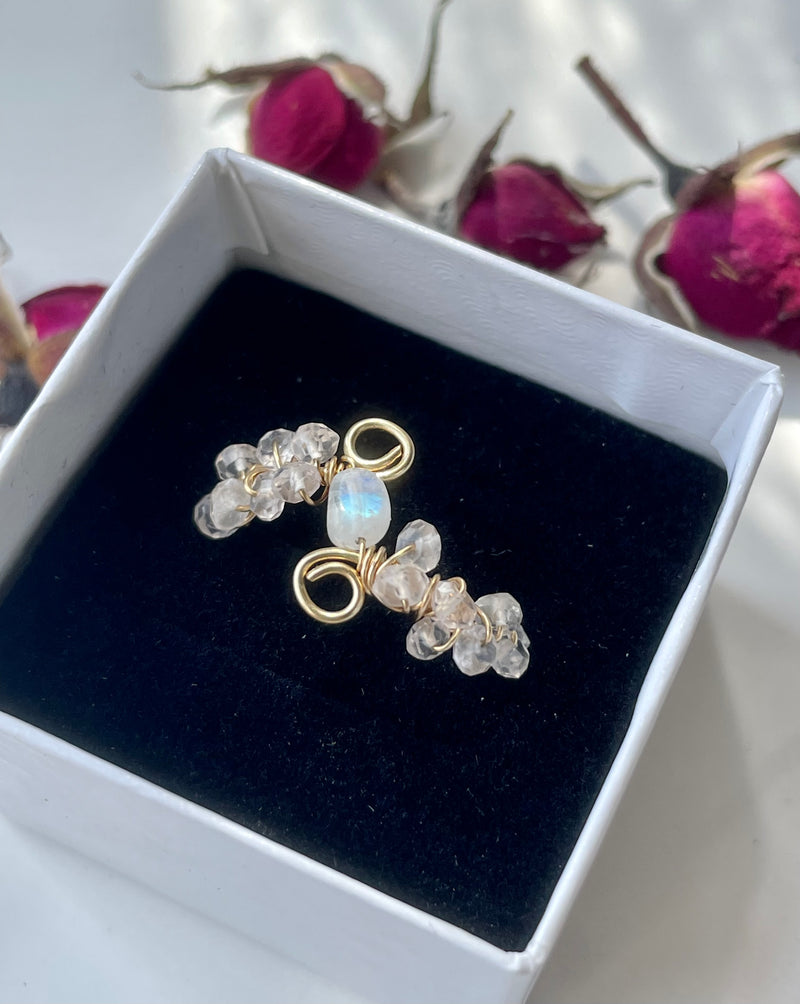 Moonstone & Rose Quartz Gold Filled Wire Ring