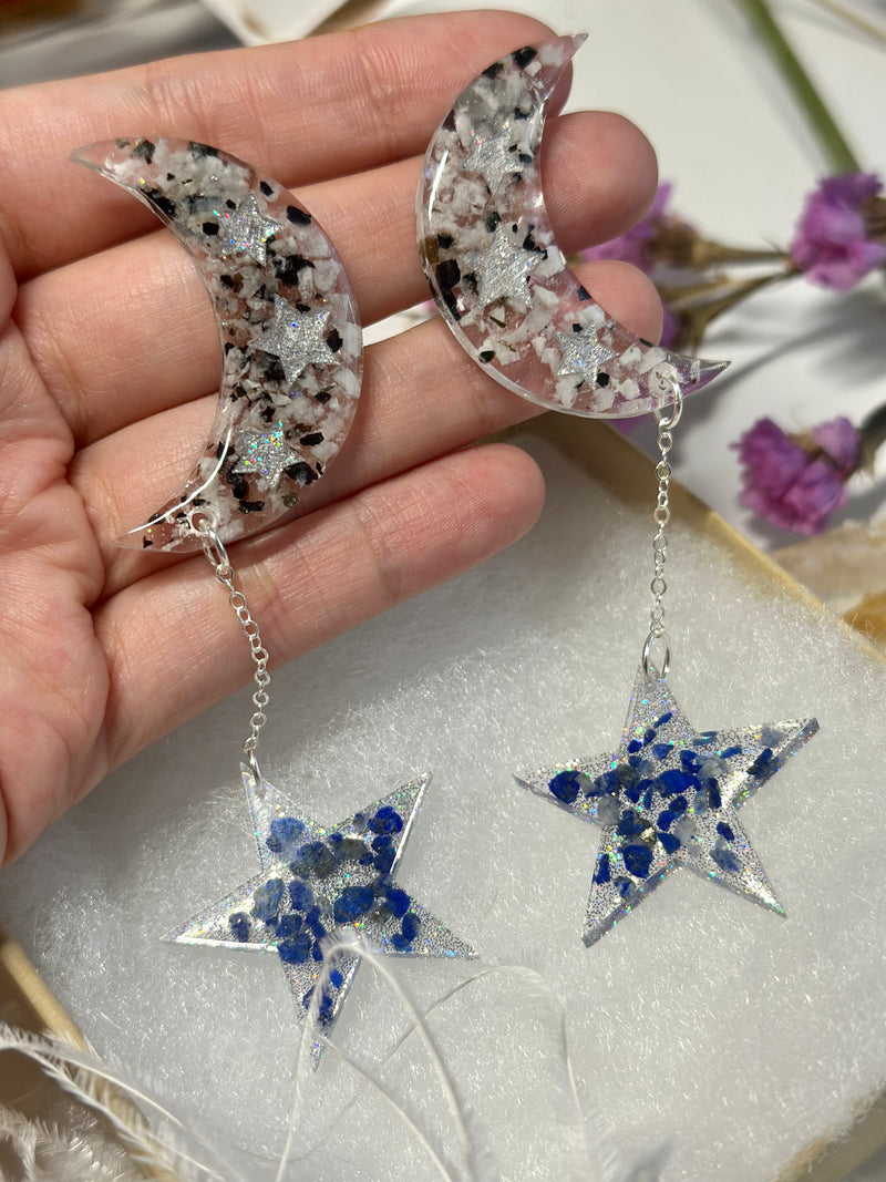 “Celestial Night" Holographic Moonstone & Lapis Lazuli Earrings