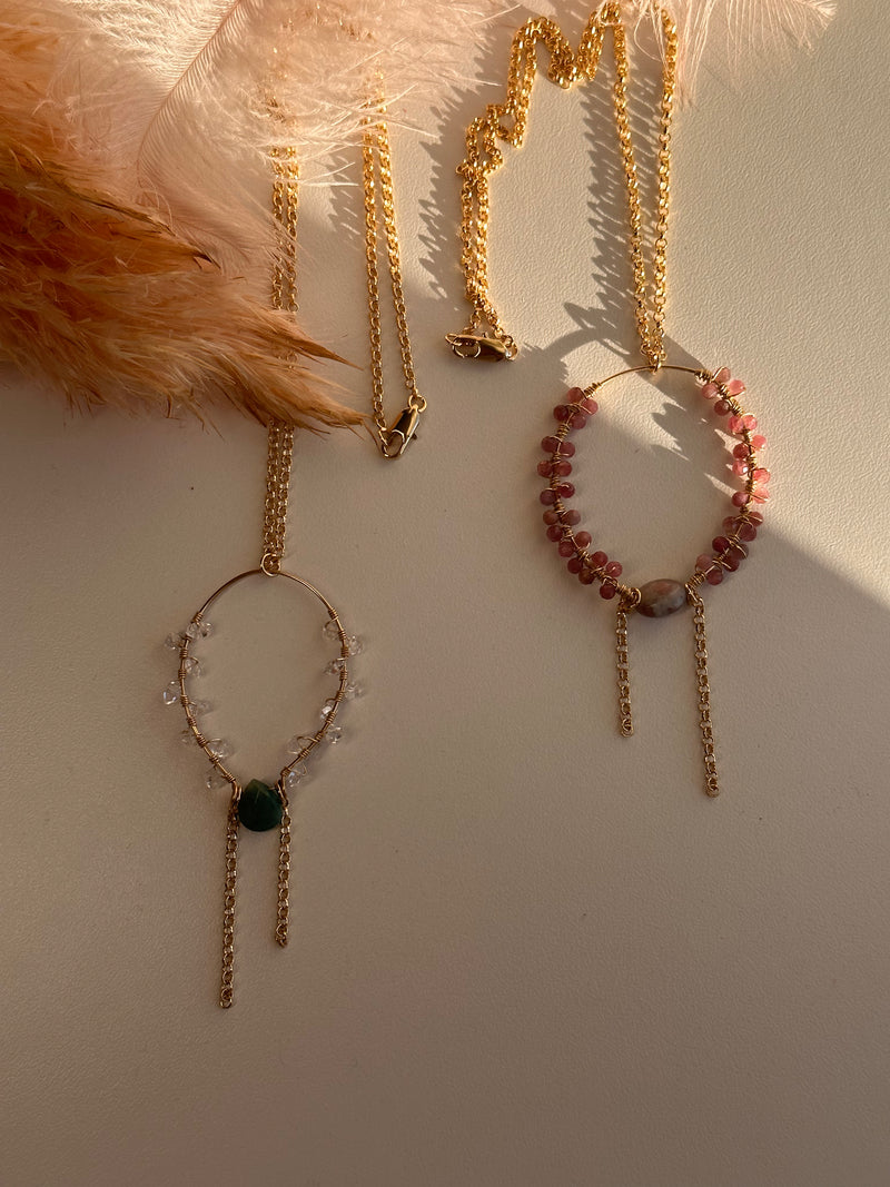 “The Intention Goddess” Pink Tourmaline and Jade Water Resistant Necklace