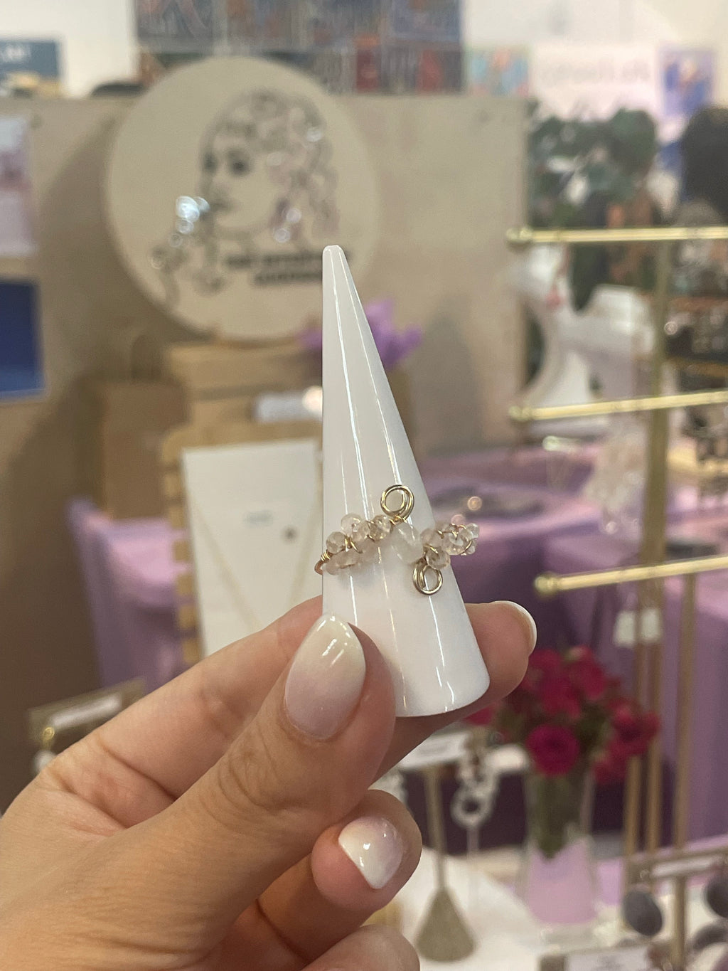 Moonstone & Rose Quartz Gold Filled Wire Ring