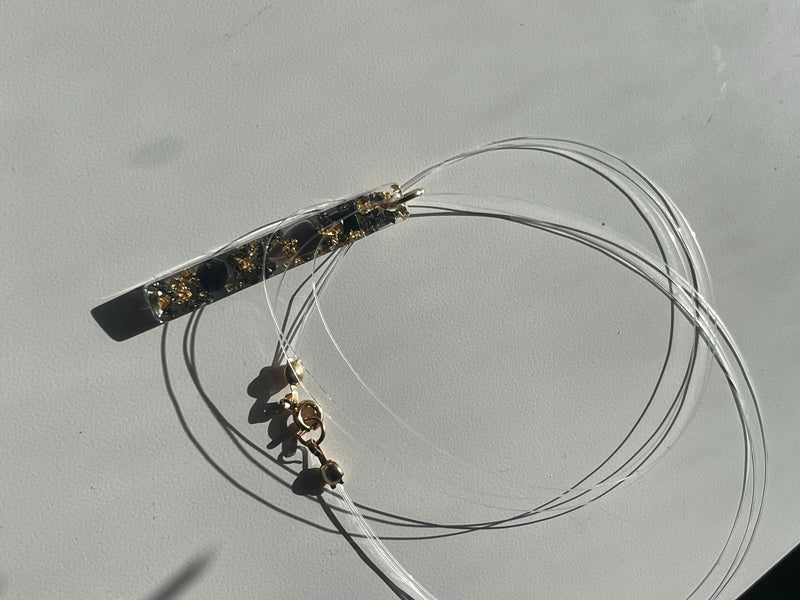 "Bar of Gold” Black Obsidian and Pyrite, Floating Necklace