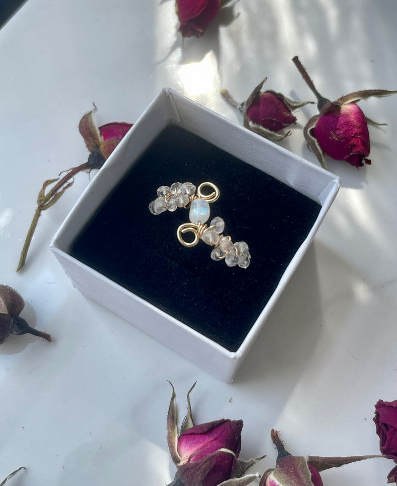 Moonstone & Rose Quartz Gold Filled Wire Ring