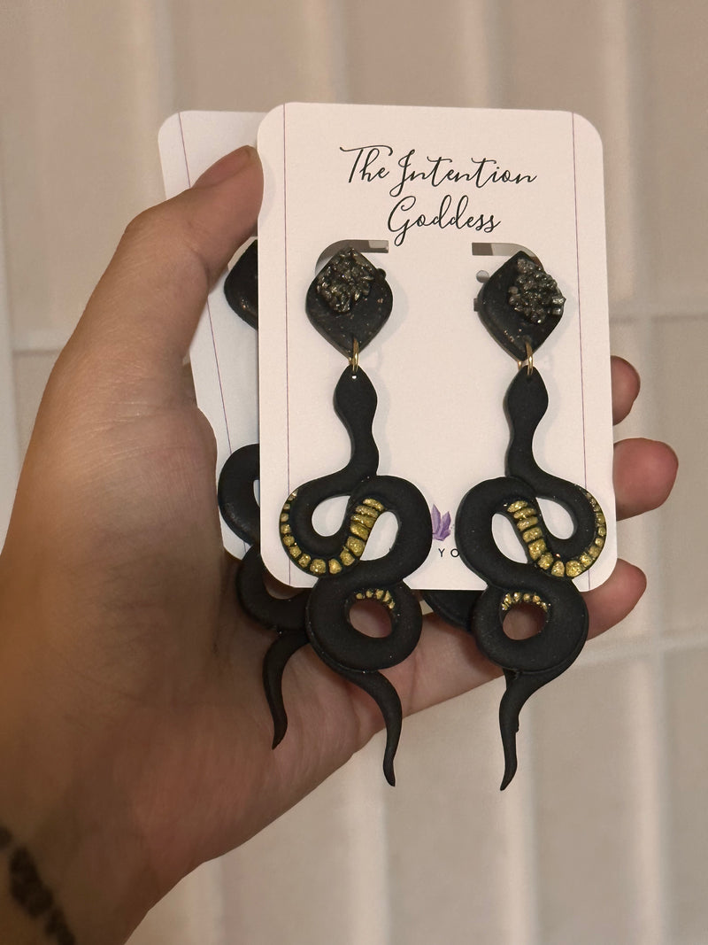 “Shakti” Pyrite Polymer Clay Snake Studs
