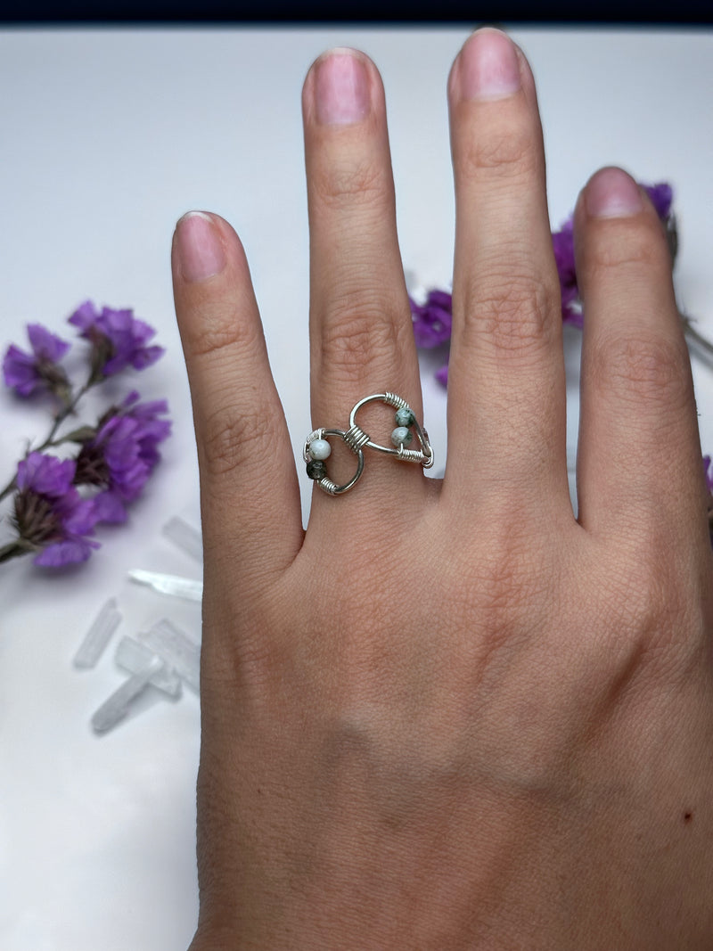 Moss Agate Sterling Silver Wire Ring II
