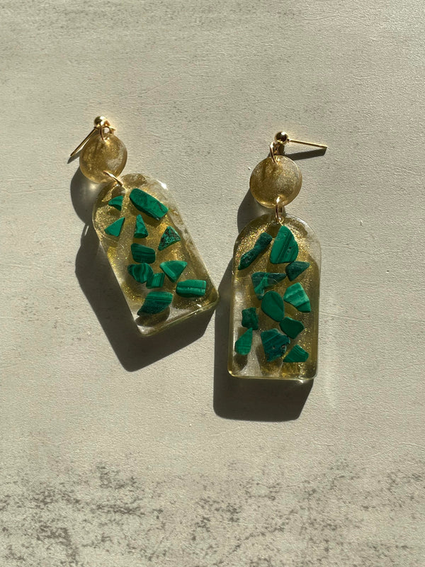 Malachite with Gold Background Earrings