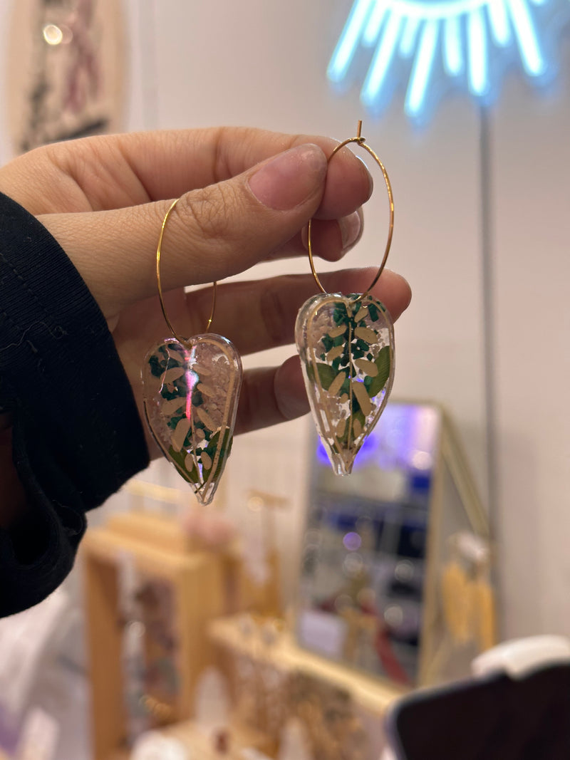 “Leaf Hoop” Malachite & Rhodochrosite Hoops