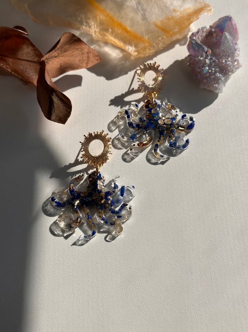 “Octopi" Lapis Lazuli  Lightweight octopus Earrings