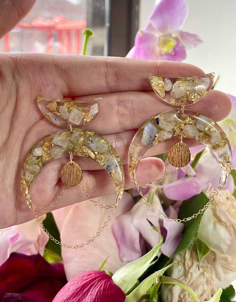 “Chandelier" Moonstone Gold Filled Chain Studs