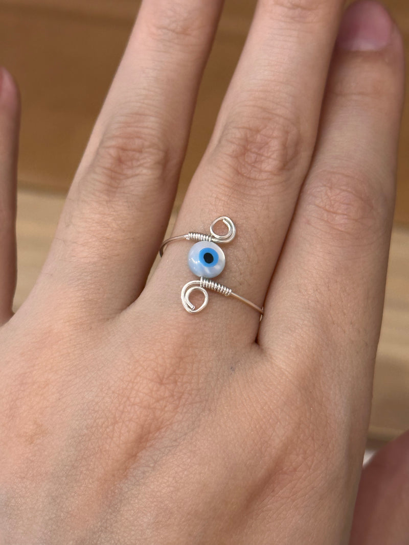 Evil Eye Pearl Sterling Silver Wire Ring