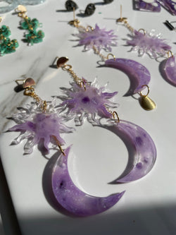“Celestial Goddess” Purple Amethyst Chain Earrings