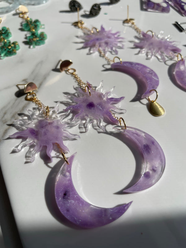 “Celestial Goddess” Purple Amethyst Chain Earrings