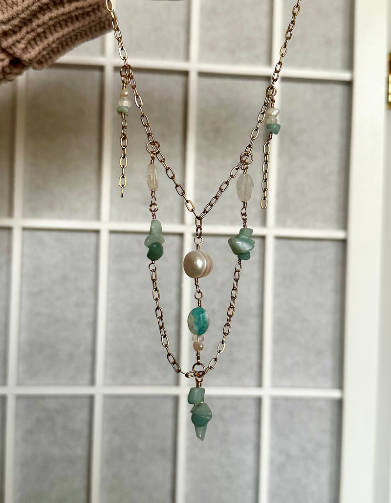 “Goddess of Beauty” Amazonite, Pearl and Moonstone Neckace