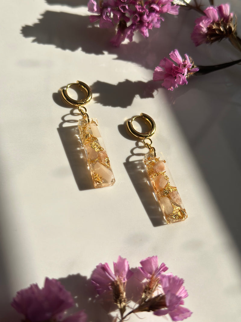 “Bar of Gold" Peach Moonstone Huggies