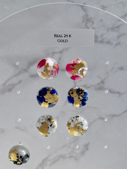 The Intention Goddess - 24k Gold Flakes Rose Quartz & Roses, Lapis Lazuli and Moonstone Studs