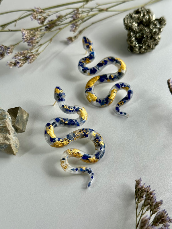 24k Gold Flakes Lapis Lazuli Snake Studs