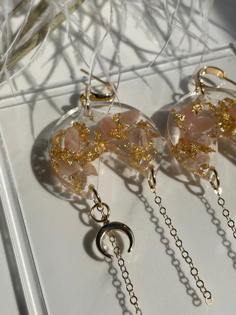 “Mystic Goddess" Peach Moonstone Earrings