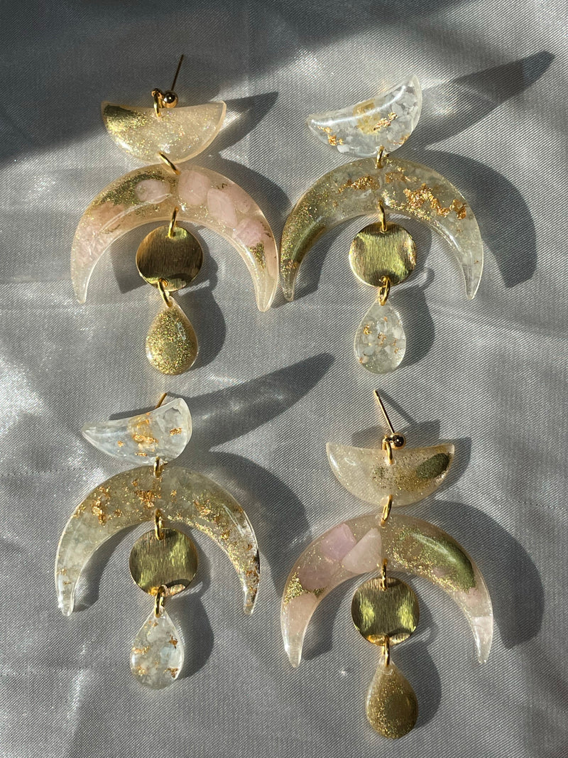 “Kali” Morganite Moon Earrings