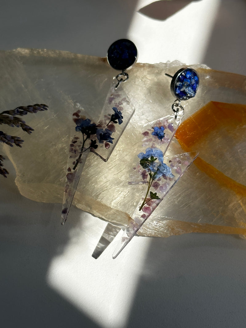 “Lightning Girl” Lepidolite, Flowers & Lapis Lazuli Earrings