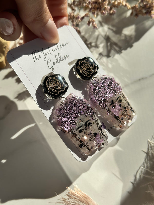 “The Frida” Black Tourmaline and Moonstone Studs