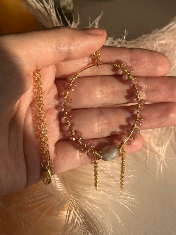 “The Intention Goddess” Pink Tourmaline and Jade Water Resistant Necklace