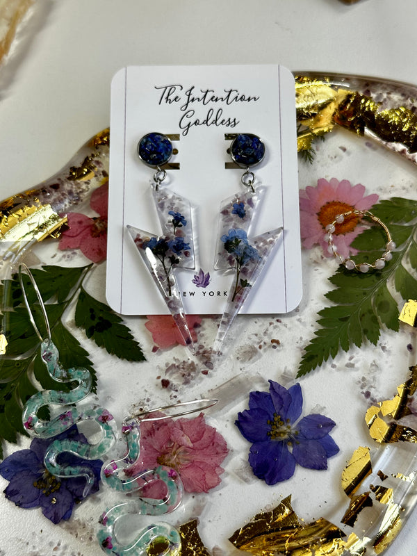 “Lightning Girl” Lepidolite, Flowers & Lapis Lazuli Earrings