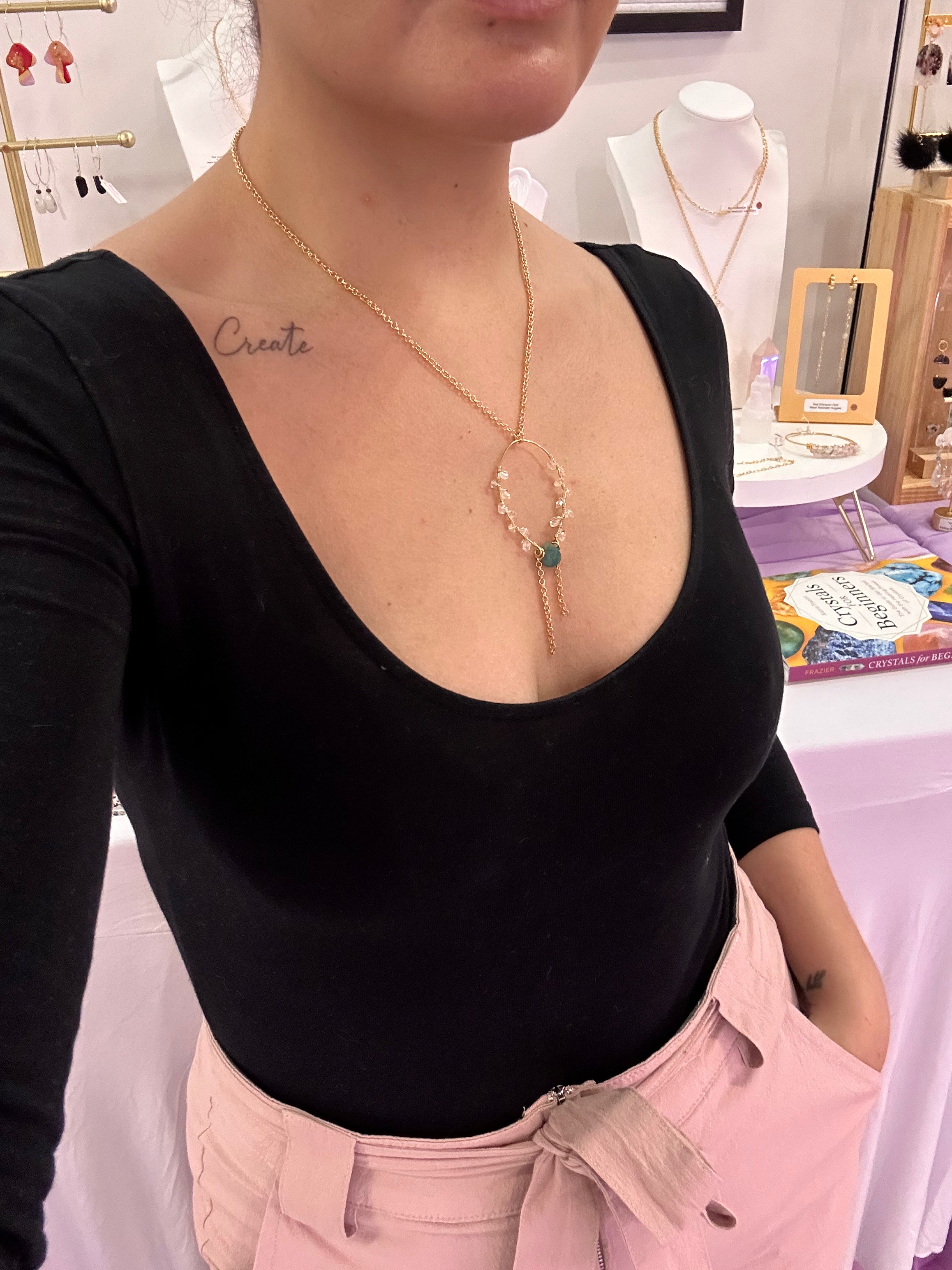 “The Intention Goddess” Amazonite & Herkimer Diamond Water Resistant Necklace