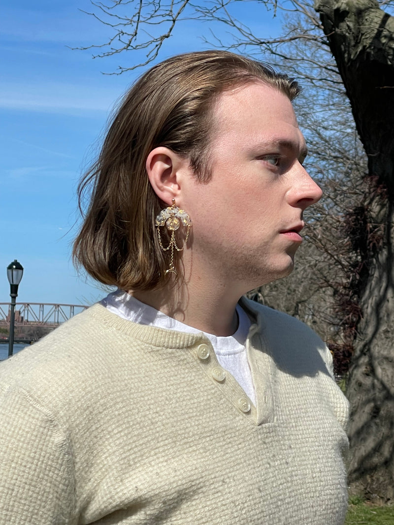 "Crescent Moon" Moonstone & Moon Chain Earrings