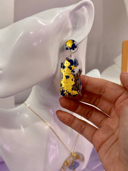 24k Gold Flakes Real Flowers Lapis Lazuli Studs