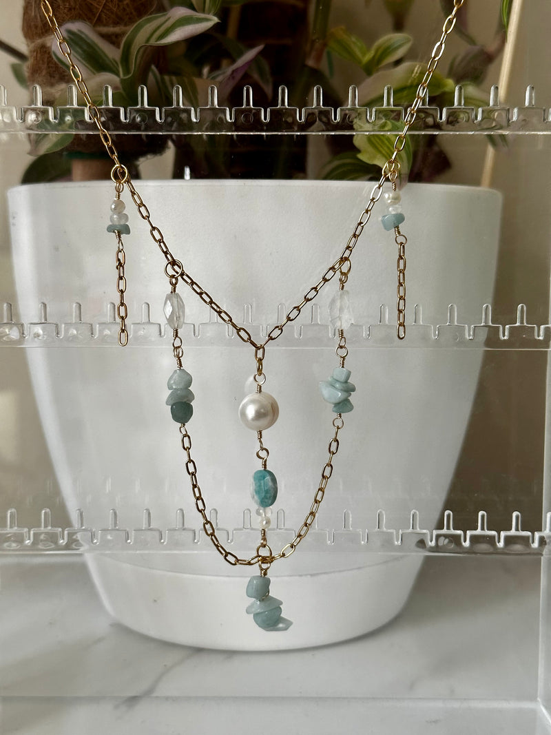 “Goddess of Beauty” Amazonite, Pearl and Moonstone Neckace