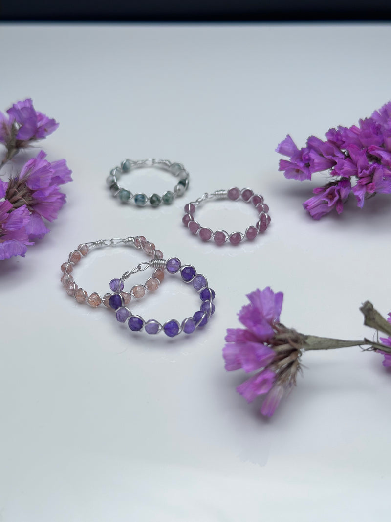 Purple Amethyst Sterling Silver Wire Ring