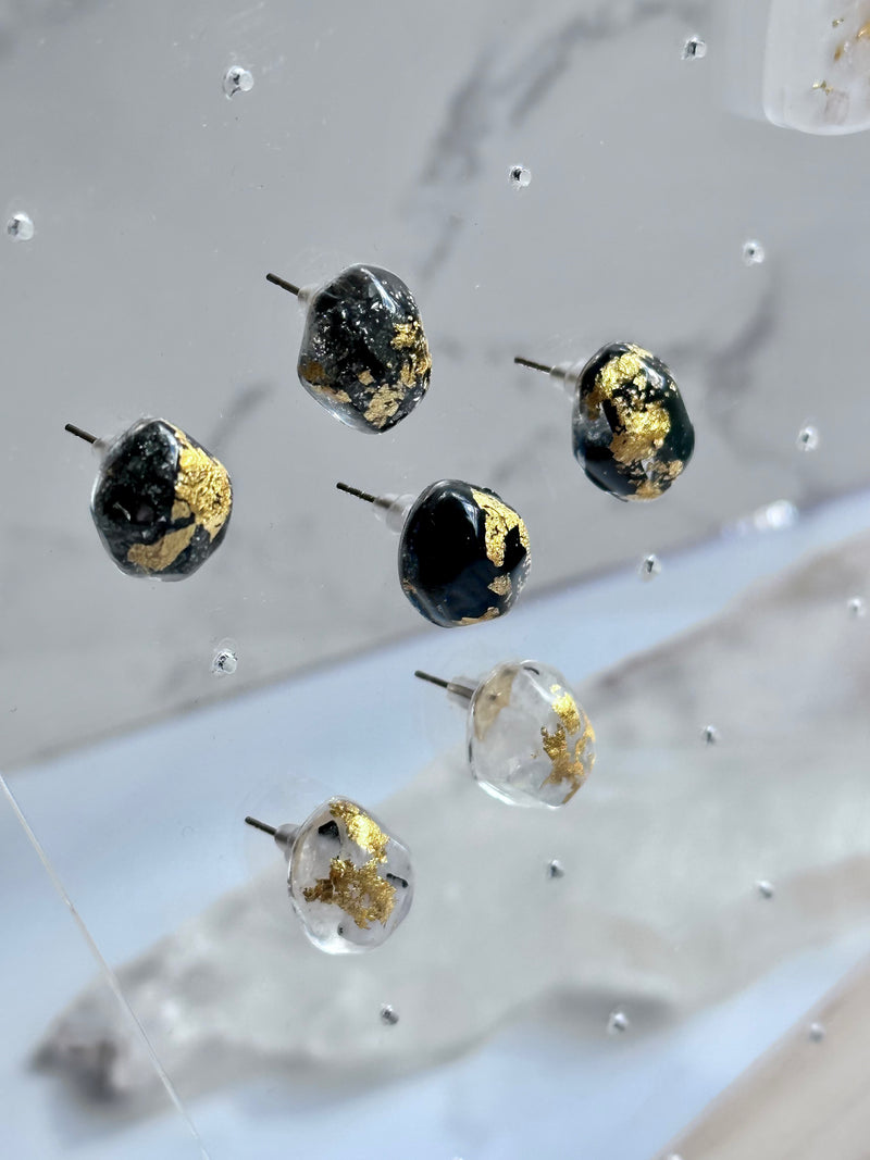 24k Gold Flakes Shungite, Moonstone and Pyrite Gem Studs