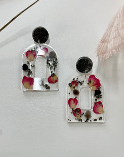 “Goddess of Earth” Pyrite, Black Obsidian and Roses Studs