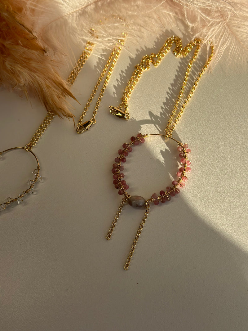 “The Intention Goddess” Pink Tourmaline and Jade Water Resistant Necklace