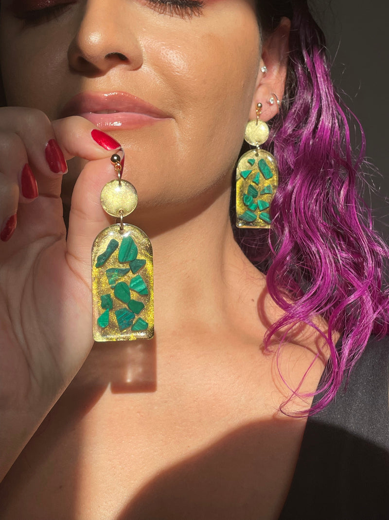 Malachite with Gold Background Earrings