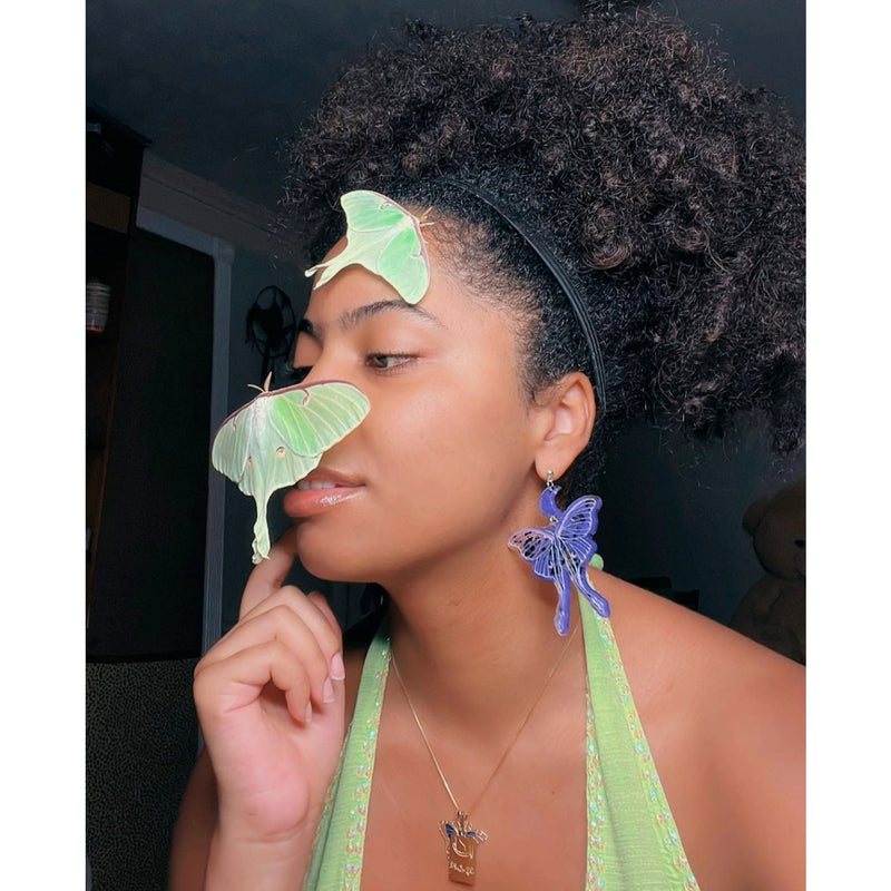 “Lunar Moth” Black Obsidian & Black Tourmaline Earrings