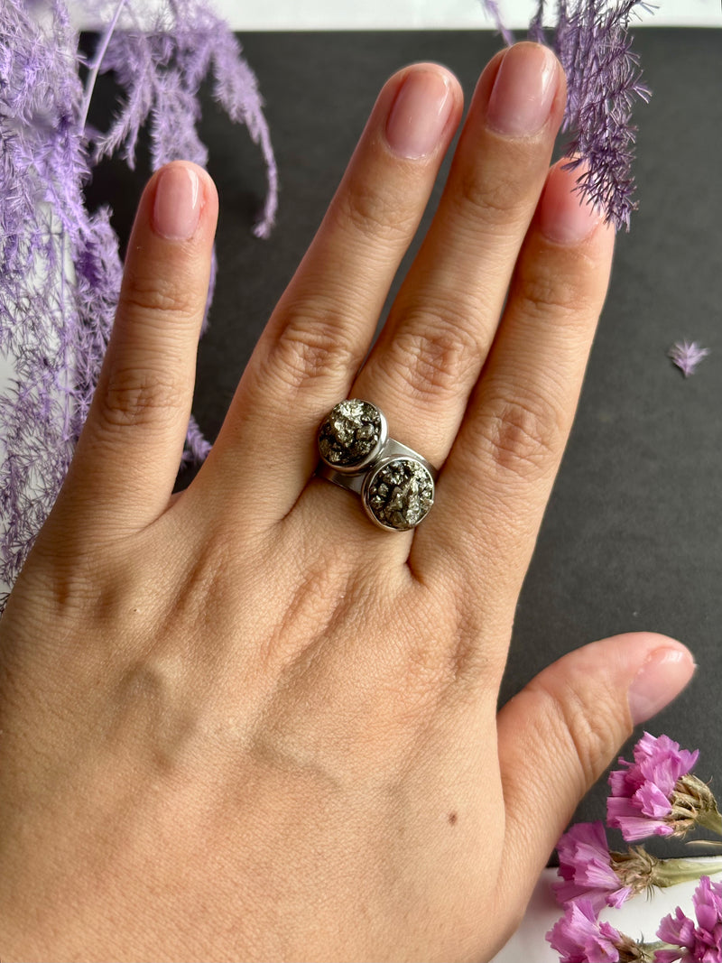 Pyrite on Stainless Steel Adjustable Ring