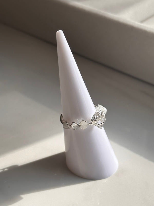 Herkimer Diamond & Moonstone Sterling Silver Wire Ring