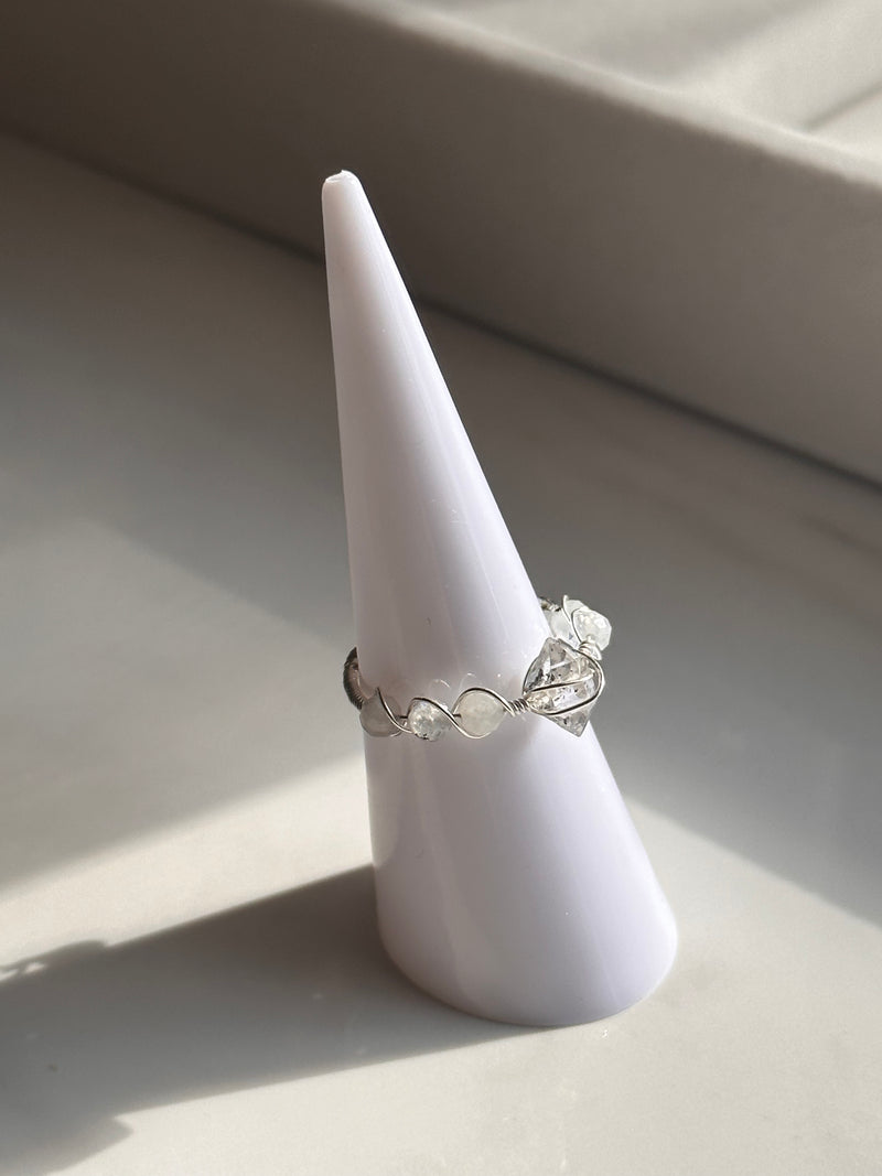 Herkimer Diamond & Moonstone Sterling Silver Wire Ring