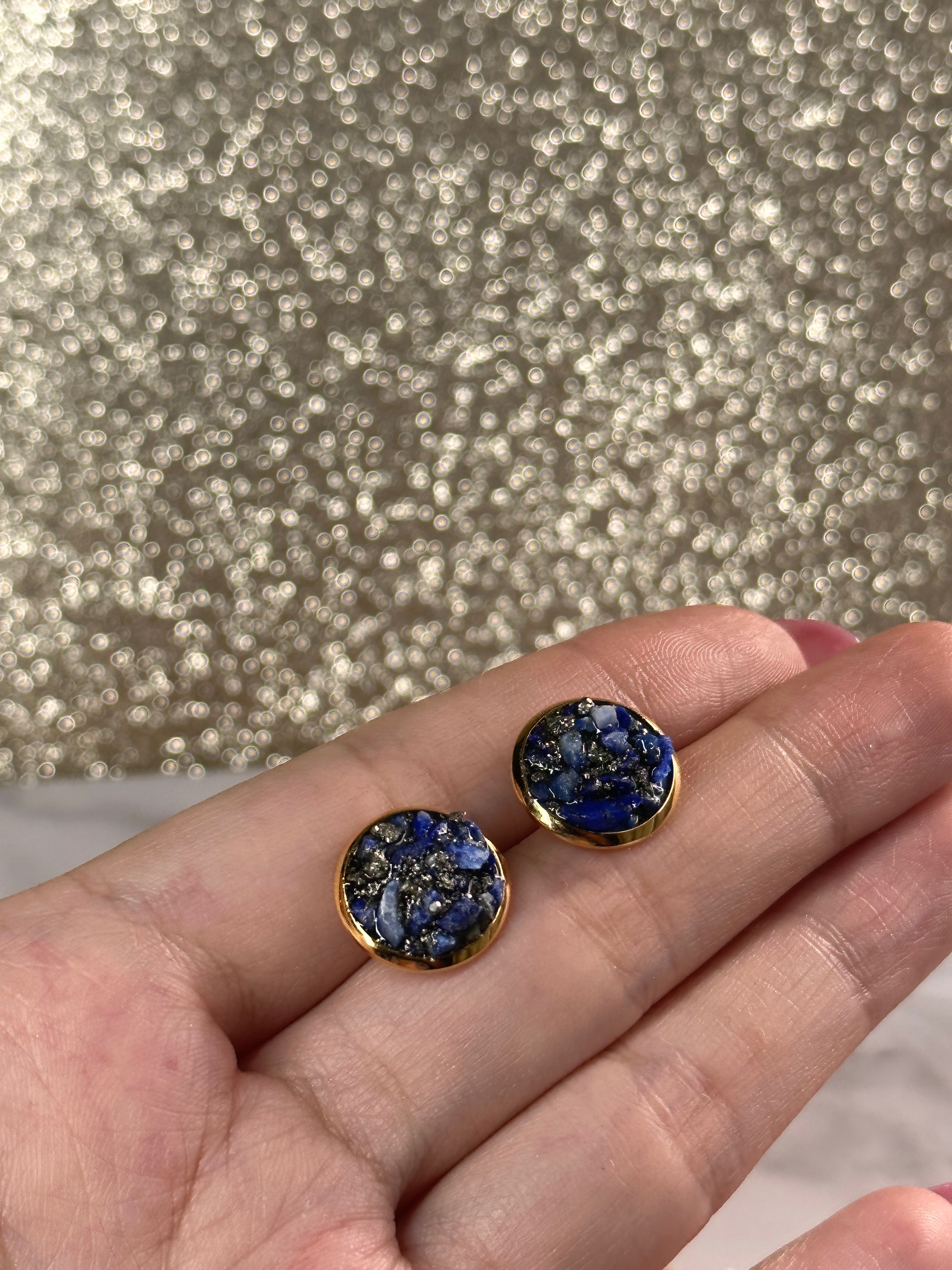 “Rawness” Lapis Lazuli & Pyrite Gold Stainless Steel Studs