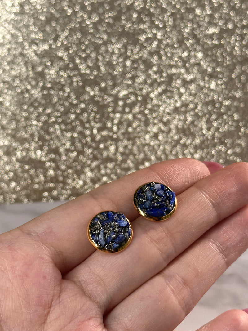 “Rawness” Lapis Lazuli & Pyrite Gold Stainless Steel Studs